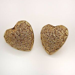 VTG Gold Tone 3D Swirly Heart Post Earrings
